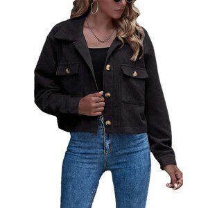 Cropped Corduroy Shacket Jacket Lightweight Button Down Women's Sizes